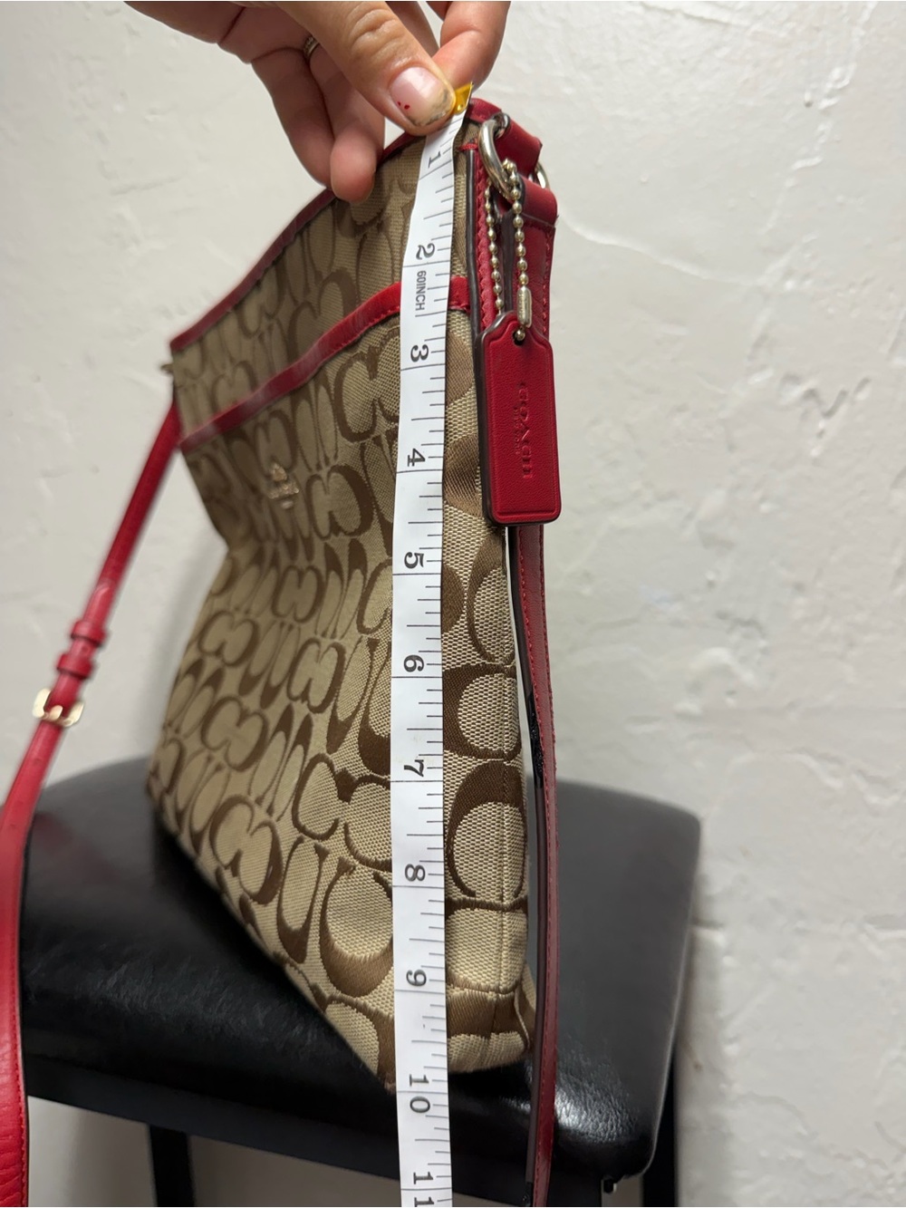 Coach Signature Canvas File Crossbody Bag in Khaki/Classic Red, model F36378 - Picture 8 of 13